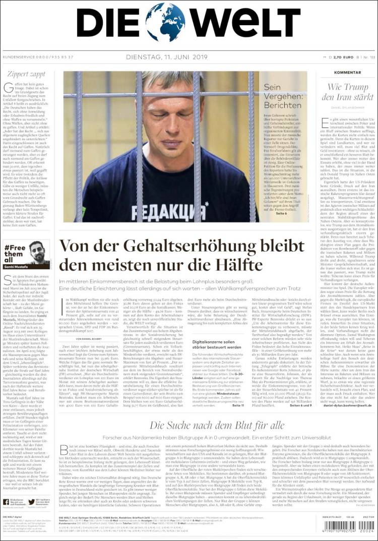 Portada de Die Welt (Alemania)