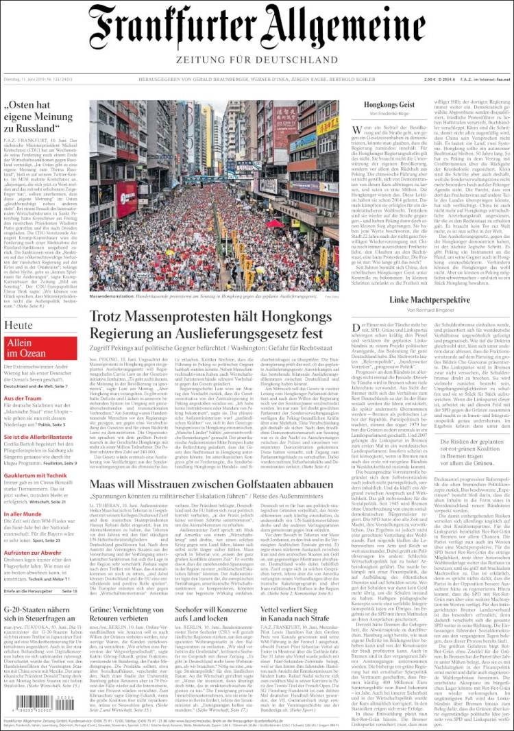 Portada de Frankfurter Allgemeine (Alemania)