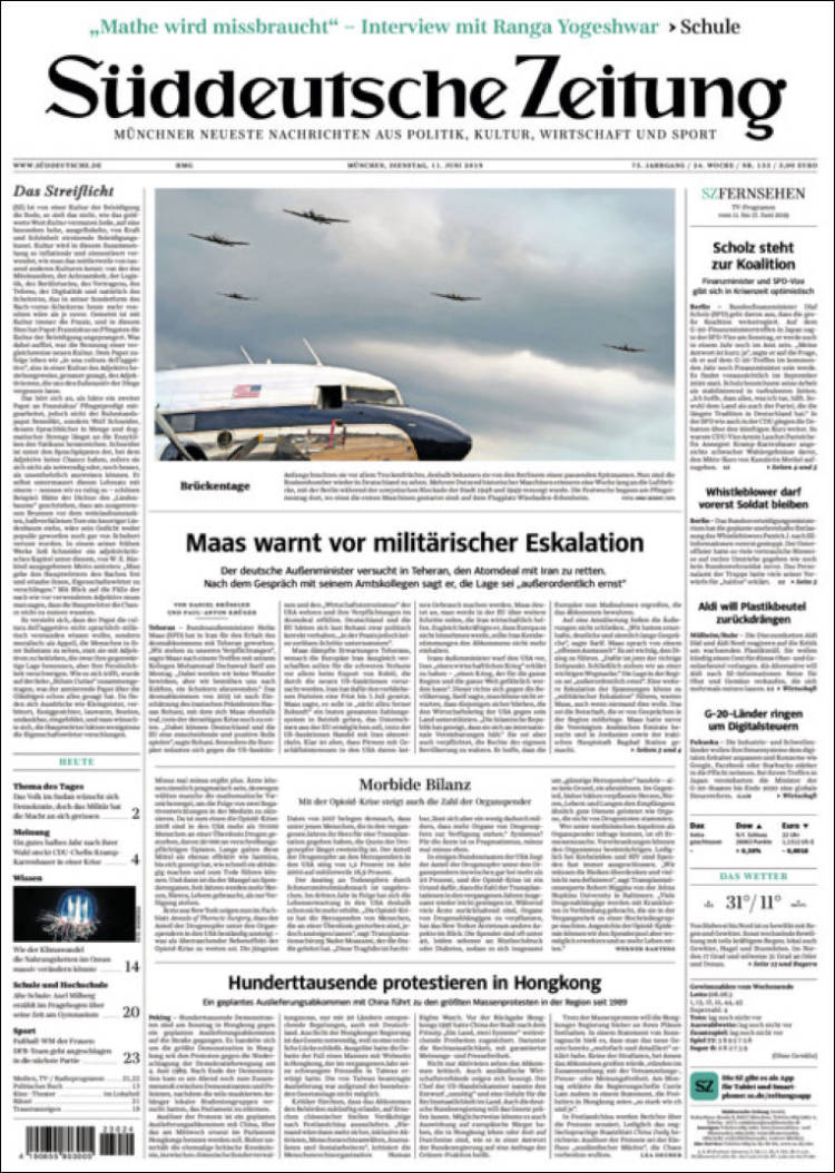 Portada de Sueddeutsche (Alemania)