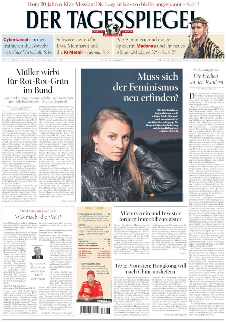 Portada de Der Tagesspiegel (Alemania)