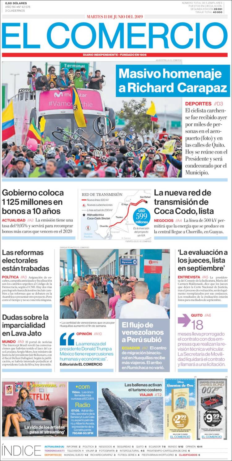 Portada de El Comercio (Ecuador)