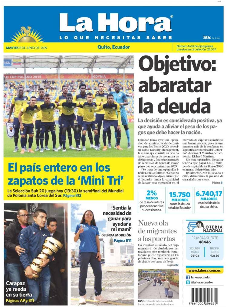 Portada de La Hora - Ecuador (Ecuador)