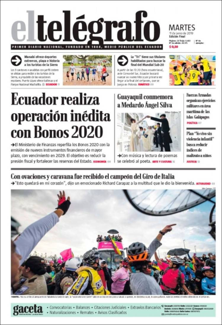 Portada de El Telégrafo (Ecuador)