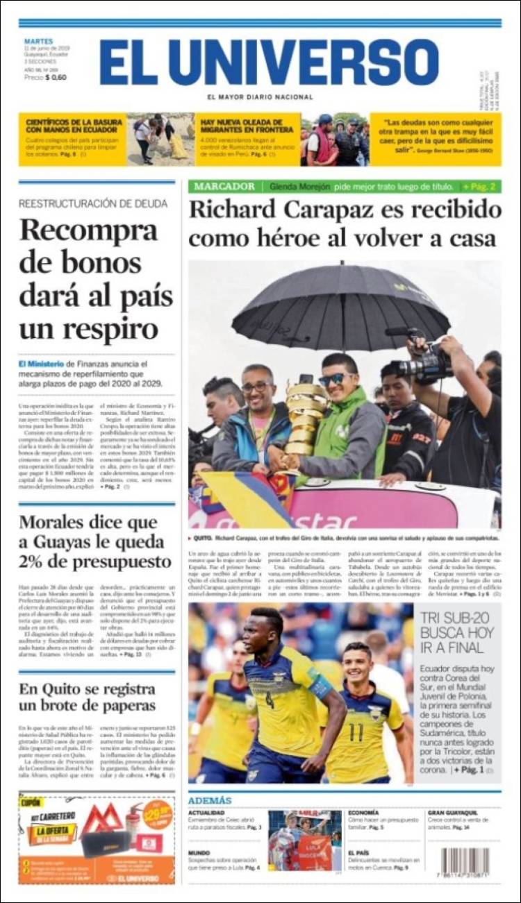 Portada de El Universo - Ecuador (Ecuador)