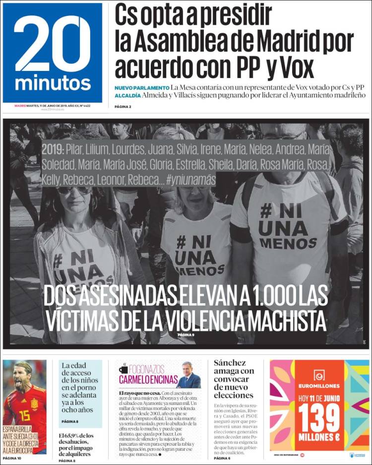 Portada de 20 Minutos - Madrid (Espa&ntilde;a)