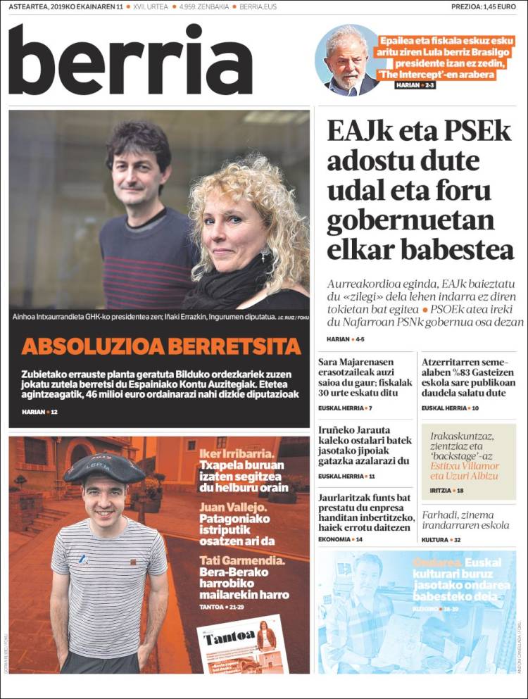 Portada de Berria (Espa&ntilde;a)