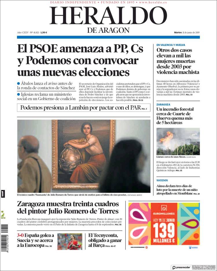 Portada de Heraldo de Aragón (Espa&ntilde;a)