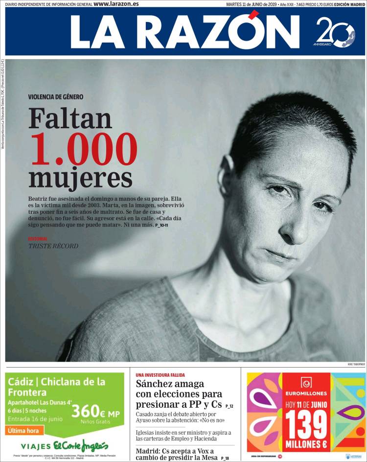 Portada de La Razón (Espa&ntilde;a)