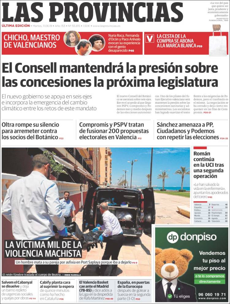 Portada de Las Provincias (Espa&ntilde;a)