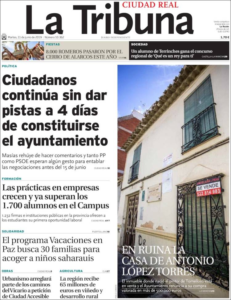 Portada de La Tribuna de Ciudad Real (Espa&ntilde;a)