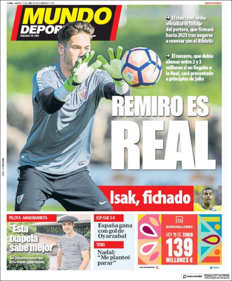 Portada de Mundo Deportivo Gipuzkoa (Espa&ntilde;a)