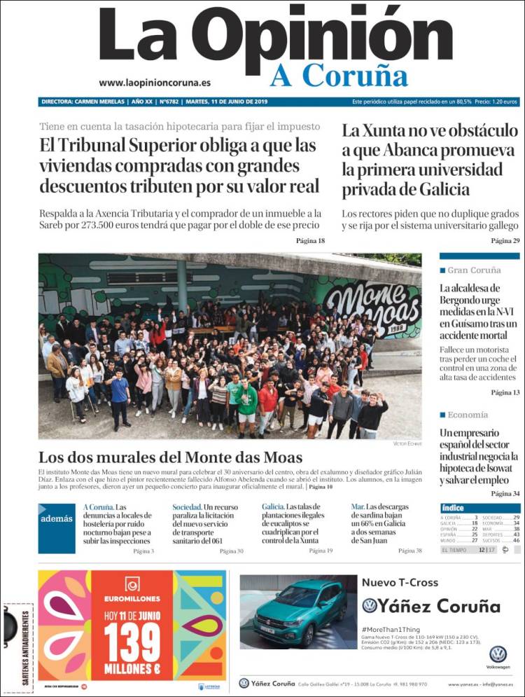 Portada de La Opinión de A Coruña (Espa&ntilde;a)