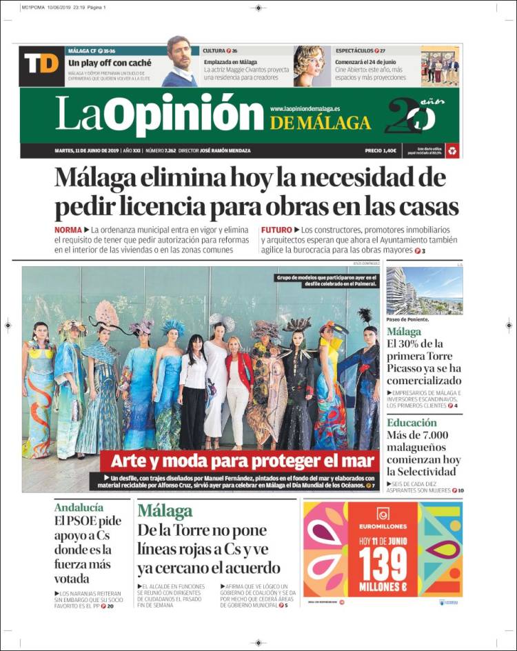 Portada de La Opinión de Málaga (Espa&ntilde;a)