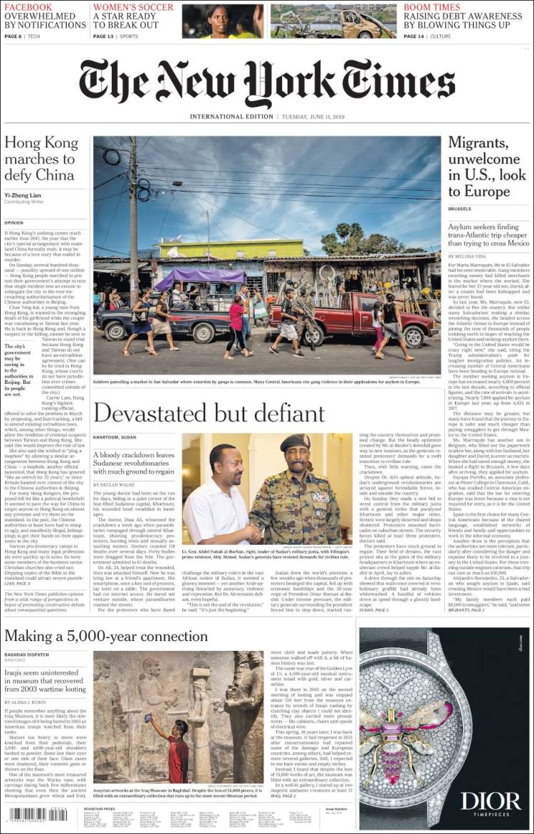 Portada de International New York Times (Europa)