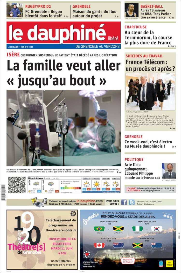 Portada de Le Dauphiné Libéré (Francia)