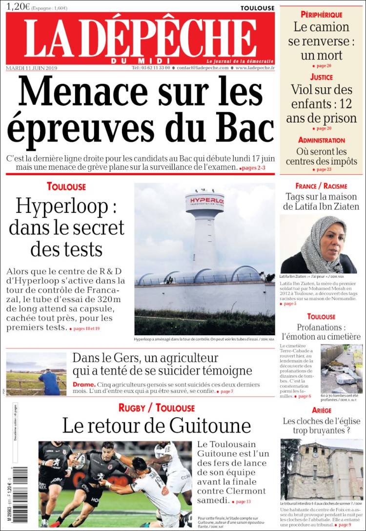Portada de La Dépêche du Midi (Francia)