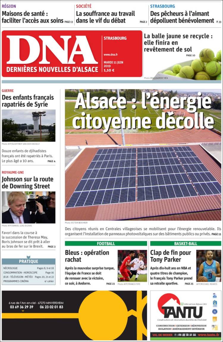 Portada de Les Dernières Nouvelles d'Alsace (Francia)