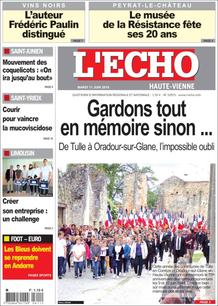 Portada de L'Echo de la Haute-Vienne (Francia)