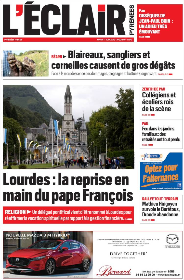 Portada de L'Eclair des Pyrénées (Francia)