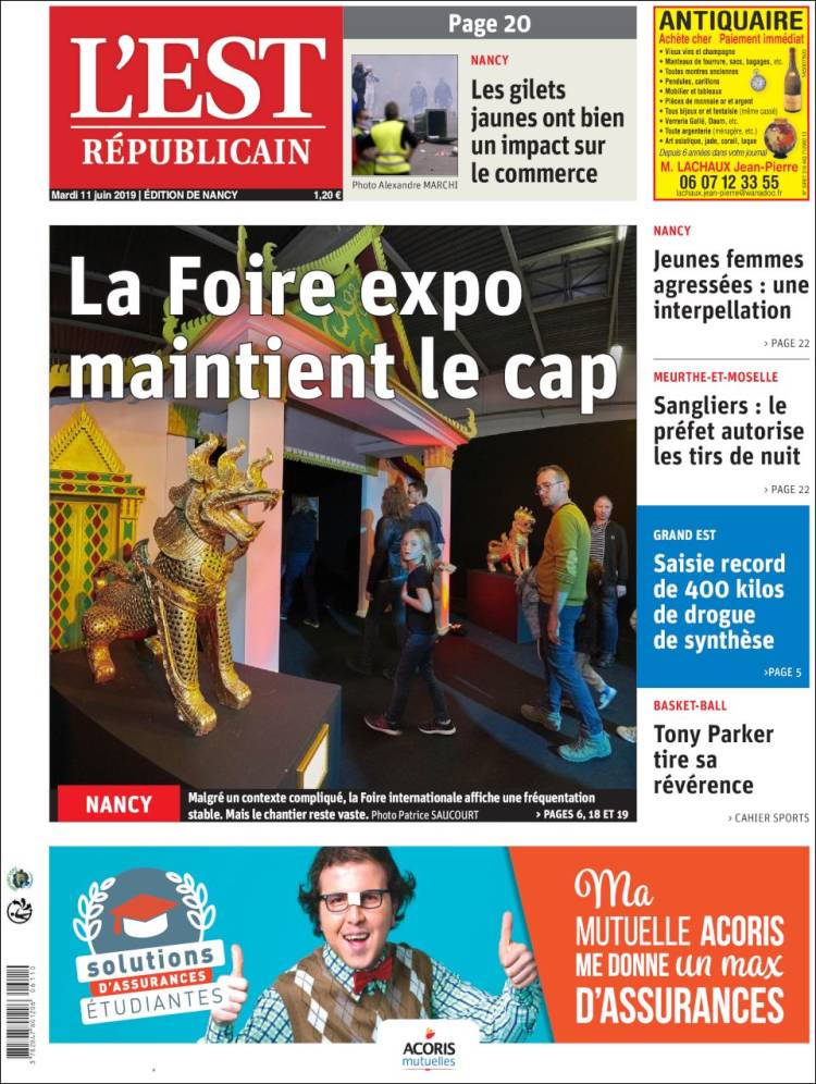 Portada de L'Est Republicain (Francia)
