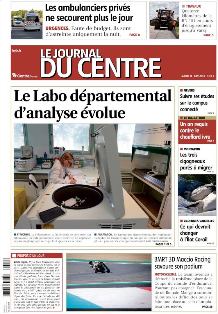 Portada de Le Journal du Centre (Francia)