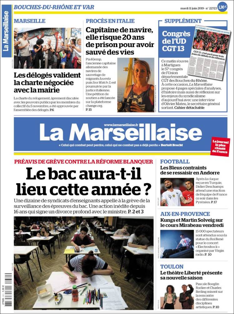 Portada de La Marseillaise (Francia)