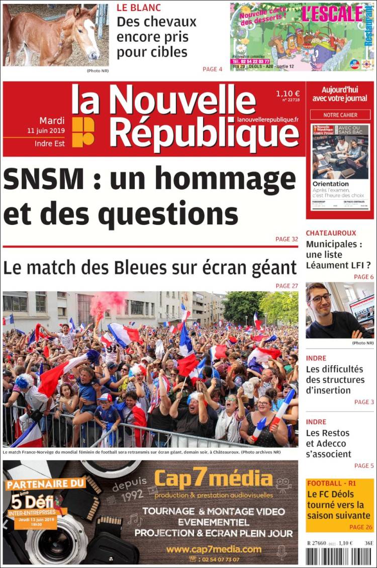 Portada de La Nouvelle Republique (Francia)