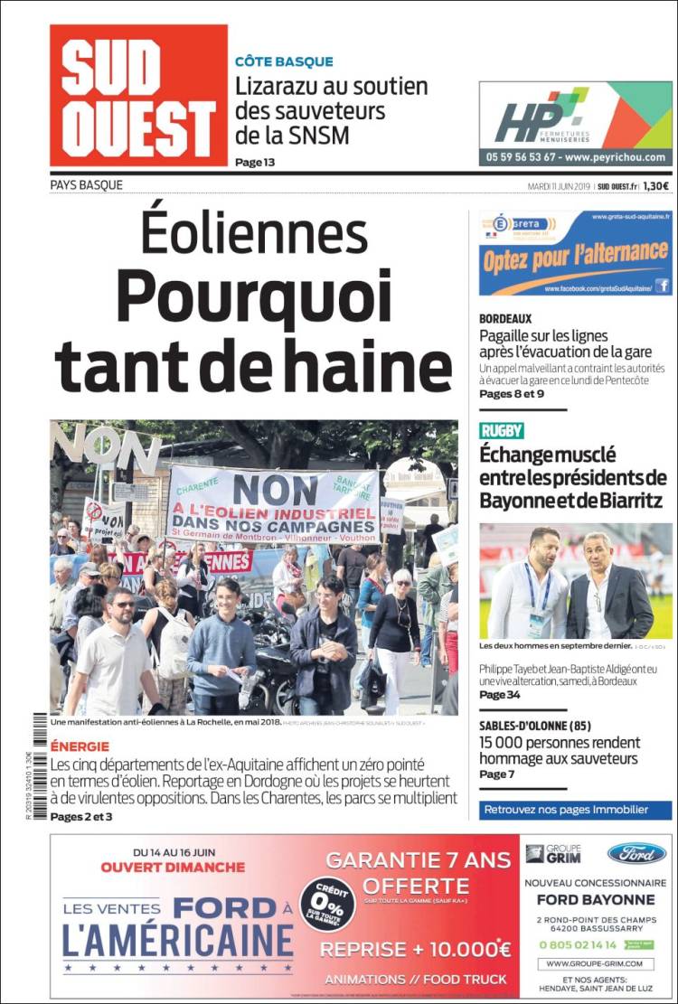 Portada de Sud Ouest (Francia)