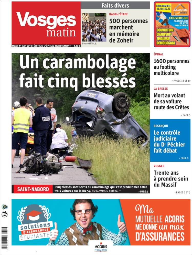 Portada de Vosges Matin (Francia)