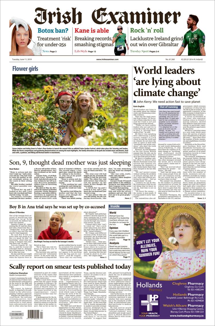 Portada de Irish Examiner (Irlanda)