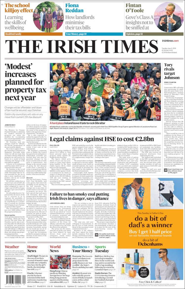 Portada de Irish Times (Irlanda)