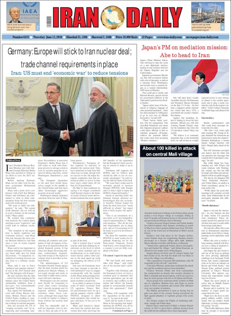 Portada de Iran Daily (Ir&aacute;n)