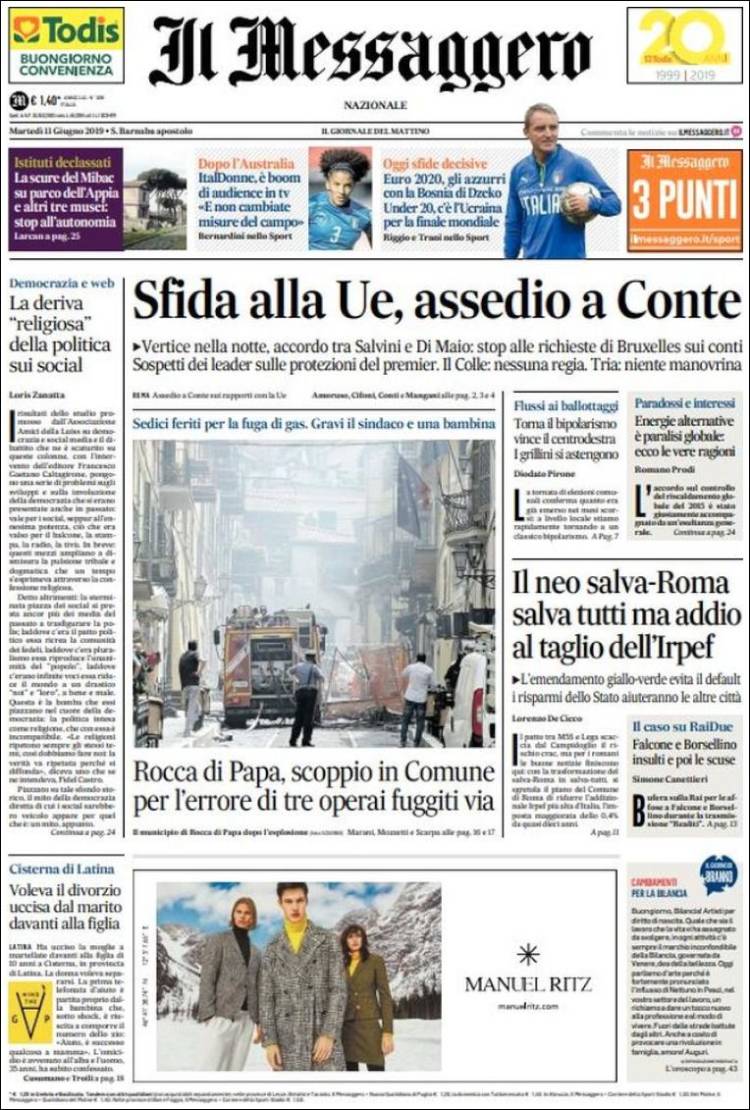 Portada de Il Messaggero (Italia)