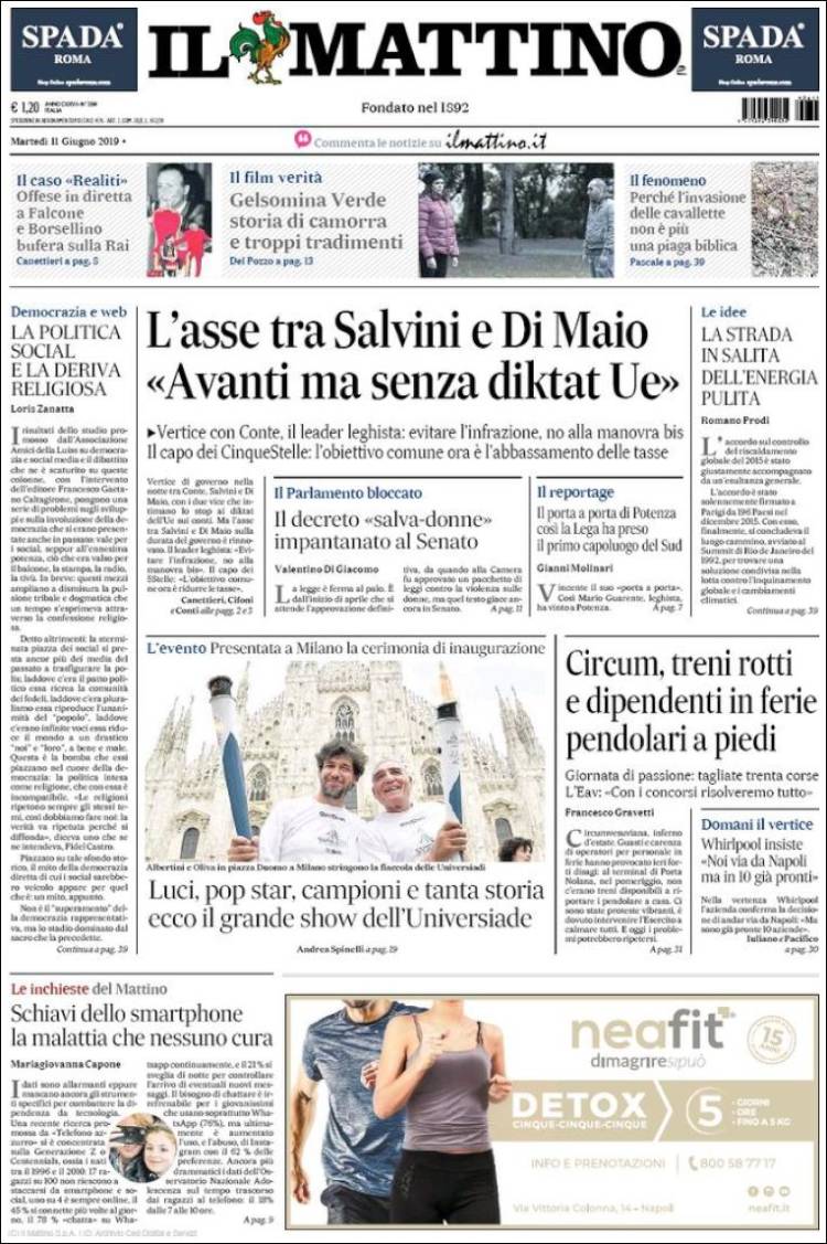 Portada de Il Mattino (Italia)