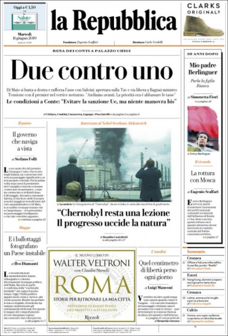 Portada de La Repubblica (Italia)