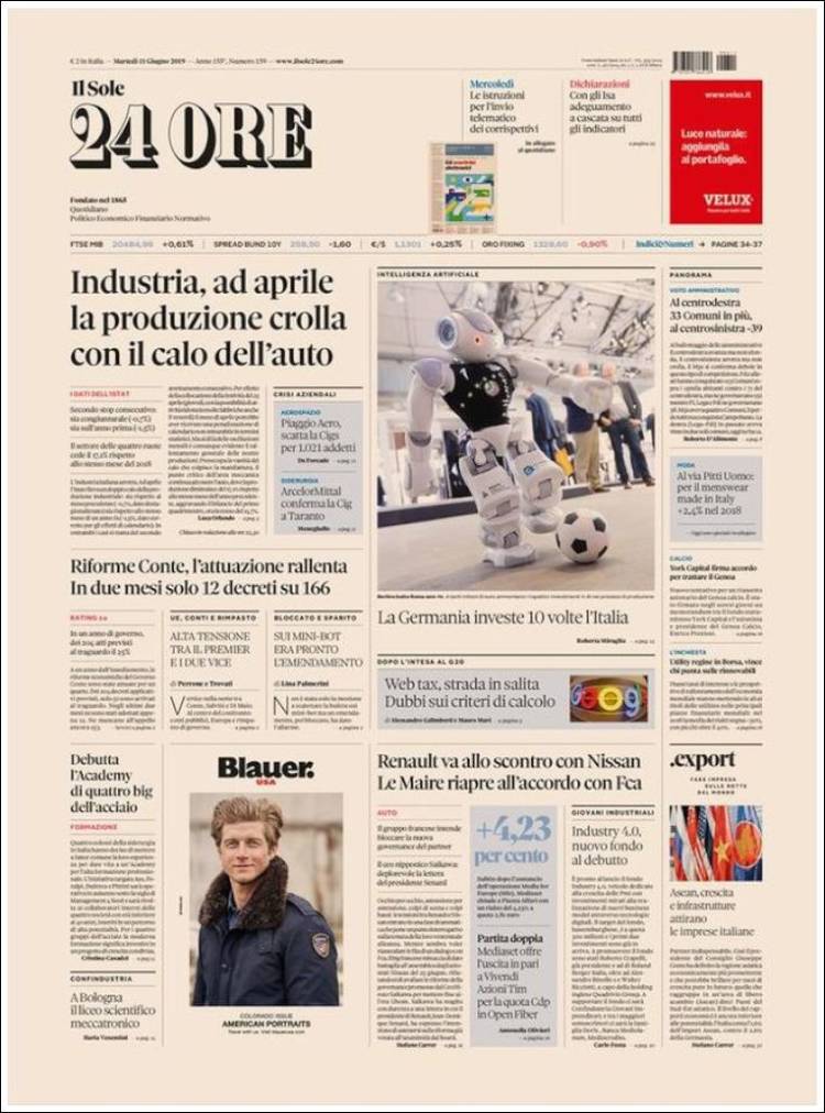 Portada de Il Sole 24 ORE (Italia)