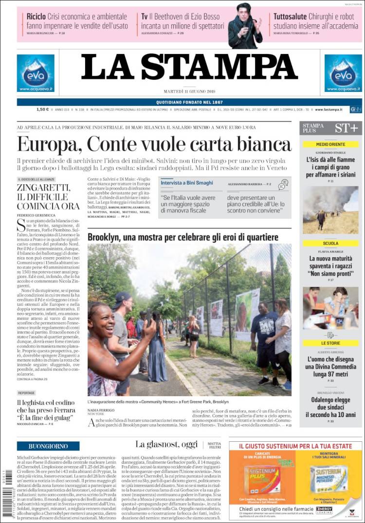Portada de La Stampa (Italia)