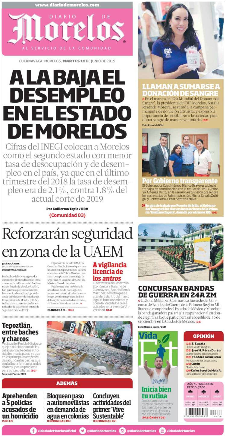 Portada de Diario de Morelos (México)