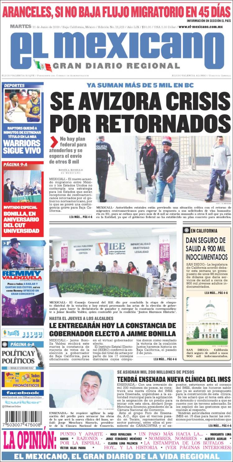 Portada de El Mexicano - El Gran Diario Regional (México)