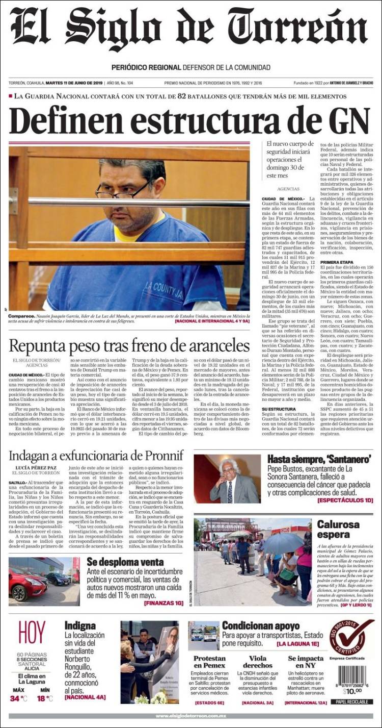 Periódico El Siglo de Torreon (México). Periódicos de México. Edición ...