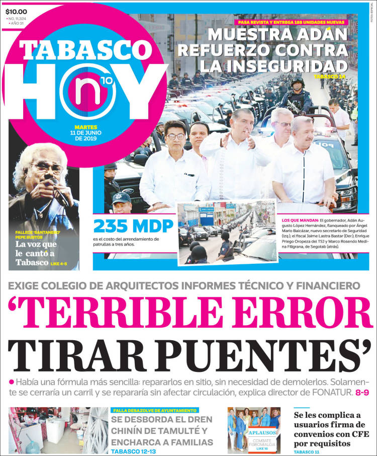 Portada de Tabasco Hoy (México)