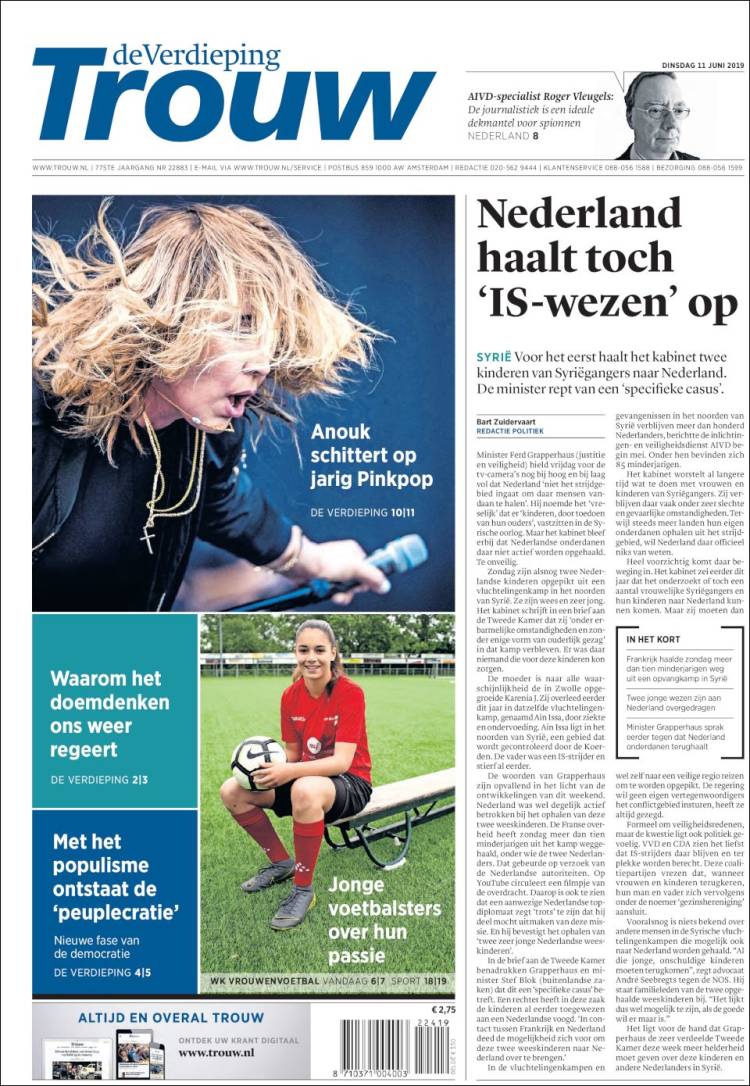 Portada de Trouw (Pa&iacute;ses Bajos)