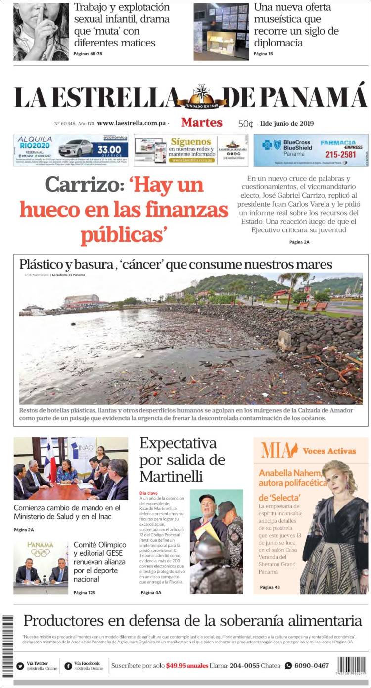 Portada de La Estrella de Panamá (Panam&aacute;)