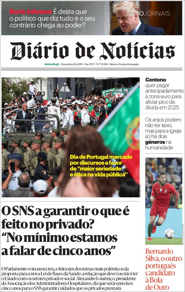 Portada de Diário de Noticias (Portugal)