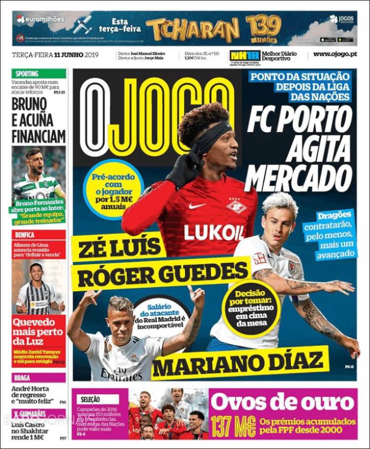 Portada de O Jogo (Portugal)