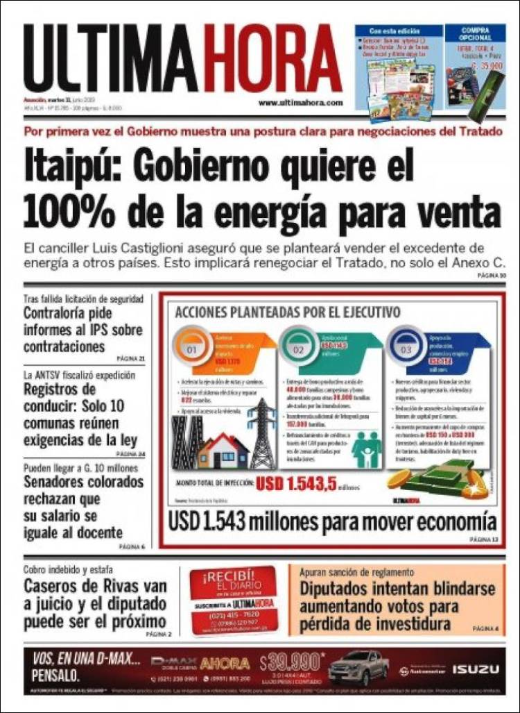 Portada de Última Hora (Paraguay)