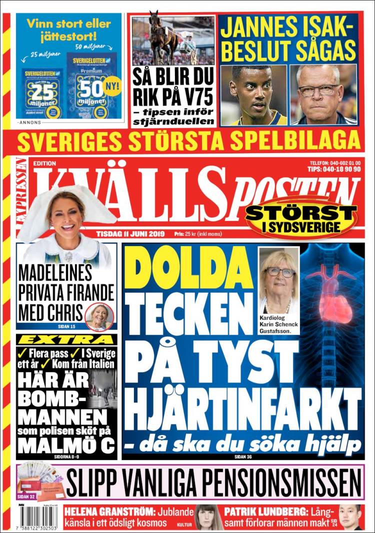 Portada de Kvällsposten (Suecia)