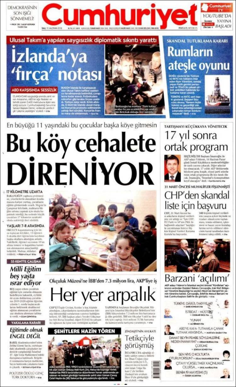Portada de Cumhuriyet (Turqu&iacute;a)