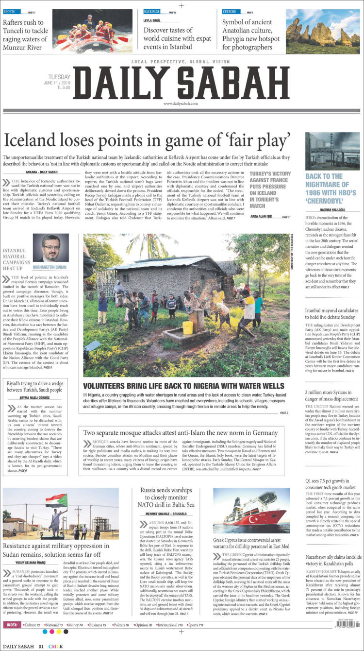 Portada de Daily Sabah (Turqu&iacute;a)