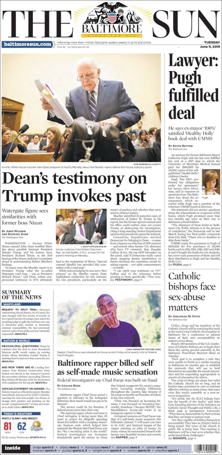 Portada de The Baltimore Sun (USA)